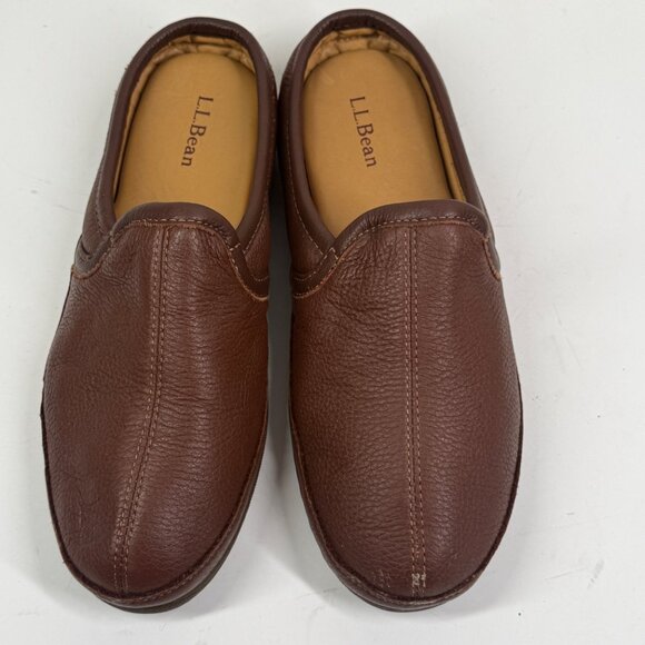 L.L. Bean Men’s Elkhide Leather Slippers Brown Slip On House Shoes Size 10M - Picture 6 of 9